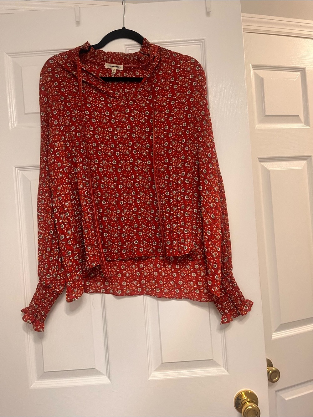 Max Studio Red Floral Tie-Neck Blouse